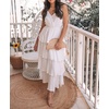 image:imageRVivimos Womens Summer Cotton Spaghetti Straps VNeck Layered Ruffle Hem Boho Swing Midi DressWhite