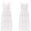 image:imageRVivimos Womens Summer Cotton Spaghetti Straps VNeck Layered Ruffle Hem Boho Swing Midi DressWhite