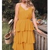image:imageRVivimos Womens Summer Cotton Spaghetti Straps VNeck Layered Ruffle Hem Boho Swing Midi DressYellow