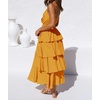 image:imageRVivimos Womens Summer Cotton Spaghetti Straps VNeck Layered Ruffle Hem Boho Swing Midi DressYellow
