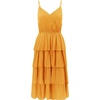 image:imageRVivimos Womens Summer Cotton Spaghetti Straps VNeck Layered Ruffle Hem Boho Swing Midi DressYellow