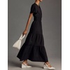 image:imageRVivimos Womens Summer Cotton V Neck Short Sleeve Boho Floral Print Elastic Smocked Waist ALine Midi Dress with PocketsBlack