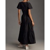 image:imageRVivimos Womens Summer Cotton V Neck Short Sleeve Boho Floral Print Elastic Smocked Waist ALine Midi Dress with PocketsBlack