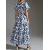 image:imageRVivimos Womens Summer Cotton V Neck Short Sleeve Boho Floral Print Elastic Smocked Waist ALine Midi Dress with PocketsLightbluefloral