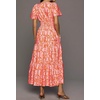 image:imageRVivimos Womens Summer Cotton V Neck Short Sleeve Boho Floral Print Elastic Smocked Waist ALine Midi Dress with PocketsPinkfloral