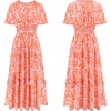 image:imageRVivimos Womens Summer Cotton V Neck Short Sleeve Boho Floral Print Elastic Smocked Waist ALine Midi Dress with PocketsPinkfloral