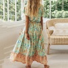 image:imageRVivimos Womens Summer Floral Print Cotton Short Sleeve Flowy DressAqua