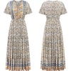 image:imageRVivimos Womens Summer Floral Print Cotton Short Sleeve Flowy DressBeige