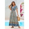 image:imageRVivimos Womens Summer Floral Print Cotton Short Sleeve Flowy DressBeige Turquoise