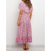 image:imageRVivimos Womens Summer Floral Print Cotton Short Sleeve Flowy DressPink