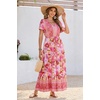 image:imageRVivimos Womens Summer Floral Print Cotton Short Sleeve Flowy DressPink Red
