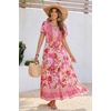 image:imageRVivimos Womens Summer Floral Print Cotton Short Sleeve Flowy DressPink Red