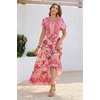 image:imageRVivimos Womens Summer Floral Print Cotton Short Sleeve Flowy DressPink Red