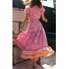 image:imageRVivimos Womens Summer Floral Print Cotton Short Sleeve Flowy DressPinkorange