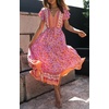 image:imageRVivimos Womens Summer Floral Print Cotton Short Sleeve Flowy DressPinkorange