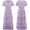 image:imageRVivimos Womens Summer Floral Print Cotton Short Sleeve Flowy DressPurple