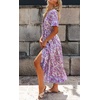image:imageRVivimos Womens Summer Floral Print Cotton Short Sleeve Flowy DressPurple
