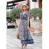 image:imageRVivimos Womens Summer Floral Print Cotton Short Sleeve Flowy DressSmoke Black
