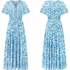 image:imageRVivimos Womens Summer Floral Print Cotton Short Sleeve Flowy DressWhiteskyblue