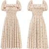 image:imageRVivimos Womens Summer Floral Print Puff Sleeves Vintage Ruffles Midi DressBeige