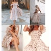 image:imageRVivimos Womens Summer Floral Print Puff Sleeves Vintage Ruffles Midi DressBeige