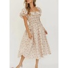 image:imageRVivimos Womens Summer Floral Print Puff Sleeves Vintage Ruffles Midi DressBeige