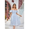image:imageRVivimos Womens Summer Floral Print Puff Sleeves Vintage Ruffles Midi DressBlue