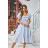 image:imageRVivimos Womens Summer Floral Print Puff Sleeves Vintage Ruffles Midi DressBlue
