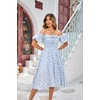 image:imageRVivimos Womens Summer Floral Print Puff Sleeves Vintage Ruffles Midi DressBlue