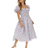 image:imageRVivimos Womens Summer Floral Print Puff Sleeves Vintage Ruffles Midi DressGray