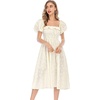 image:imageRVivimos Womens Summer Floral Print Puff Sleeves Vintage Ruffles Midi DressLightyellow