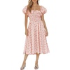 image:imageRVivimos Womens Summer Floral Print Puff Sleeves Vintage Ruffles Midi DressPink