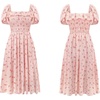 image:imageRVivimos Womens Summer Floral Print Puff Sleeves Vintage Ruffles Midi DressPink