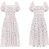 image:imageRVivimos Womens Summer Floral Print Puff Sleeves Vintage Ruffles Midi DressWhite
