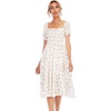 image:imageRVivimos Womens Summer Floral Print Puff Sleeves Vintage Ruffles Midi DressWhite