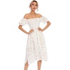image:imageRVivimos Womens Summer Floral Print Puff Sleeves Vintage Ruffles Midi DressWhite
