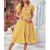 image:imageRVivimos Womens Summer Floral Print Puff Sleeves Vintage Ruffles Midi DressYellow