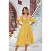 image:imageRVivimos Womens Summer Floral Print Puff Sleeves Vintage Ruffles Midi DressYellow