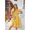 image:imageRVivimos Womens Summer Floral Print Puff Sleeves Vintage Ruffles Midi DressYellow
