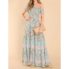 image:imageRVivimos Womens Summer Maxi OffShoulder Dresses Short Sleeve Empire Waist Boho Floral Print Casual Smocked Flowy DressesGreen