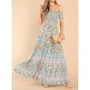 image:imageRVivimos Womens Summer Maxi OffShoulder Dresses Short Sleeve Empire Waist Boho Floral Print Casual Smocked Flowy DressesGreen