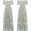 image:imageRVivimos Womens Summer Maxi OffShoulder Dresses Short Sleeve Empire Waist Boho Floral Print Casual Smocked Flowy DressesGreen