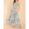image:imageRVivimos Womens Summer Maxi OffShoulder Dresses Short Sleeve Empire Waist Boho Floral Print Casual Smocked Flowy DressesGreen