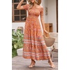 image:imageRVivimos Womens Summer Maxi OffShoulder Dresses Short Sleeve Empire Waist Boho Floral Print Casual Smocked Flowy DressesOrange