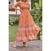 image:imageRVivimos Womens Summer Maxi OffShoulder Dresses Short Sleeve Empire Waist Boho Floral Print Casual Smocked Flowy DressesOrange