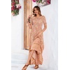 image:imageRVivimos Womens Summer Maxi OffShoulder Dresses Short Sleeve Empire Waist Boho Floral Print Casual Smocked Flowy DressesTan