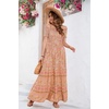 image:imageRVivimos Womens Summer Maxi OffShoulder Dresses Short Sleeve Empire Waist Boho Floral Print Casual Smocked Flowy DressesTan
