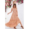 image:imageRVivimos Womens Summer Maxi OffShoulder Dresses Short Sleeve Empire Waist Boho Floral Print Casual Smocked Flowy DressesTan