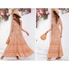 image:imageRVivimos Womens Summer Maxi OffShoulder Dresses Short Sleeve Empire Waist Boho Floral Print Casual Smocked Flowy DressesTan