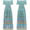 image:imageRVivimos Womens Summer Maxi OffShoulder Dresses Short Sleeve Empire Waist Boho Floral Print Casual Smocked Flowy DressesTeal